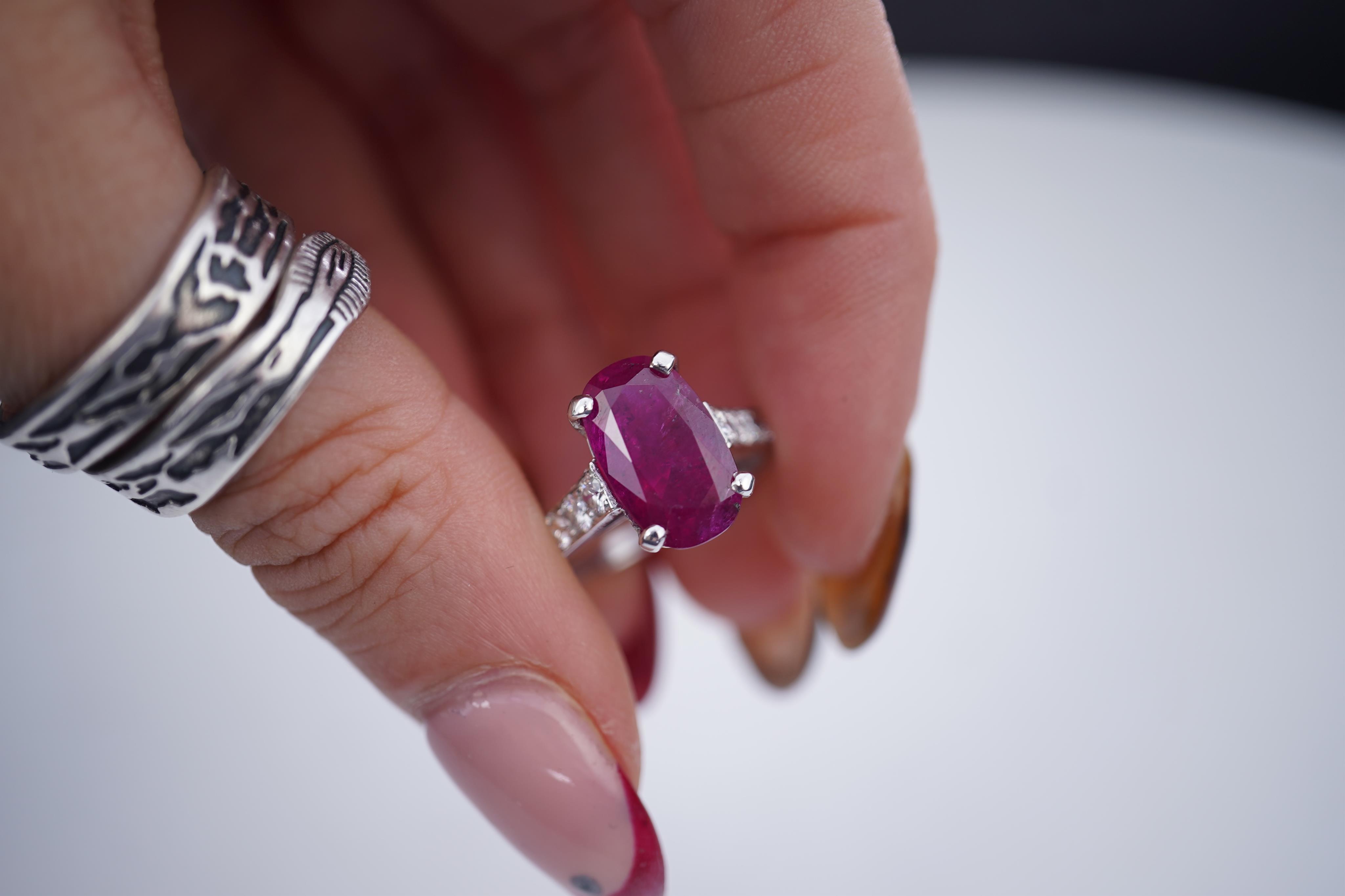 An attractive unheated ruby and diamond ring